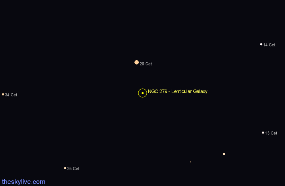 Finder chart NGC 279 - Lenticular Galaxy in Cetus star