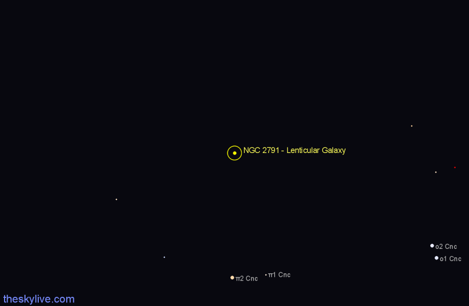 Finder chart NGC 2791 - Lenticular Galaxy in Cancer star