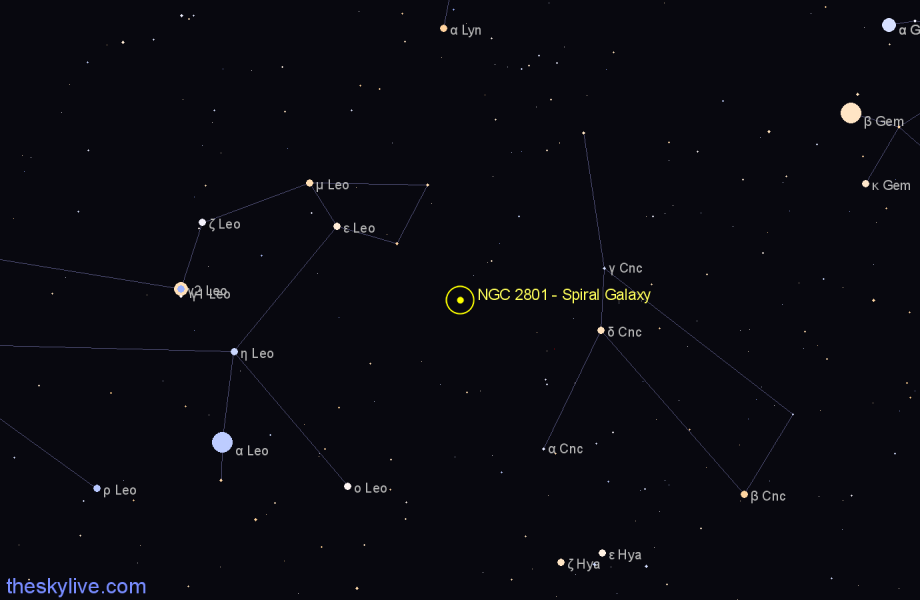 Finder chart NGC 2801 - Spiral Galaxy in Cancer star