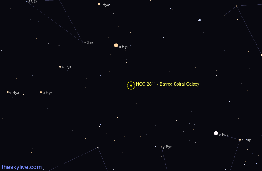 Finder chart NGC 2811 - Barred Spiral Galaxy in Hydra star