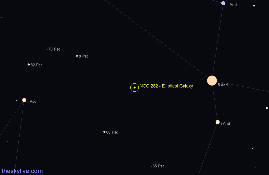 Finder chart NGC 282 - Elliptical Galaxy in Pisces star