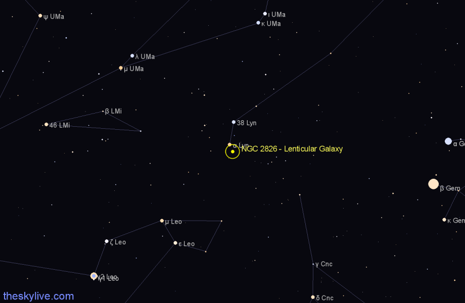 Finder chart NGC 2826 - Lenticular Galaxy in Lynx star