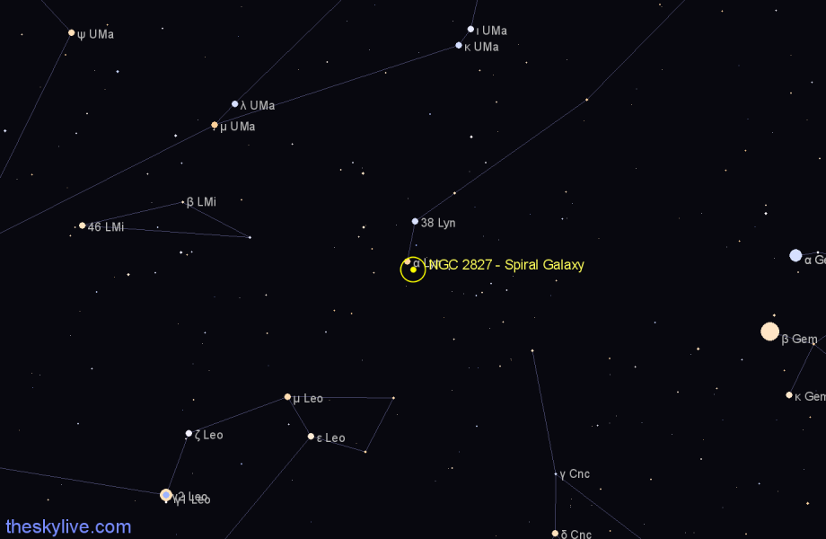 Finder chart NGC 2827 - Spiral Galaxy in Lynx star