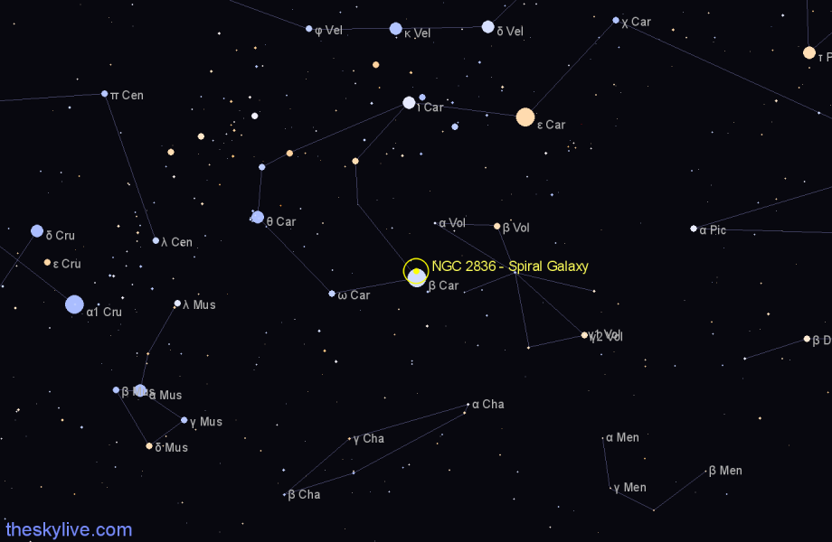 Finder chart NGC 2836 - Spiral Galaxy in Carina star