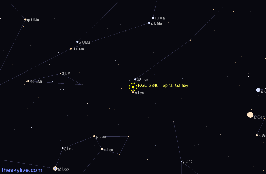 Finder chart NGC 2840 - Spiral Galaxy in Lynx star