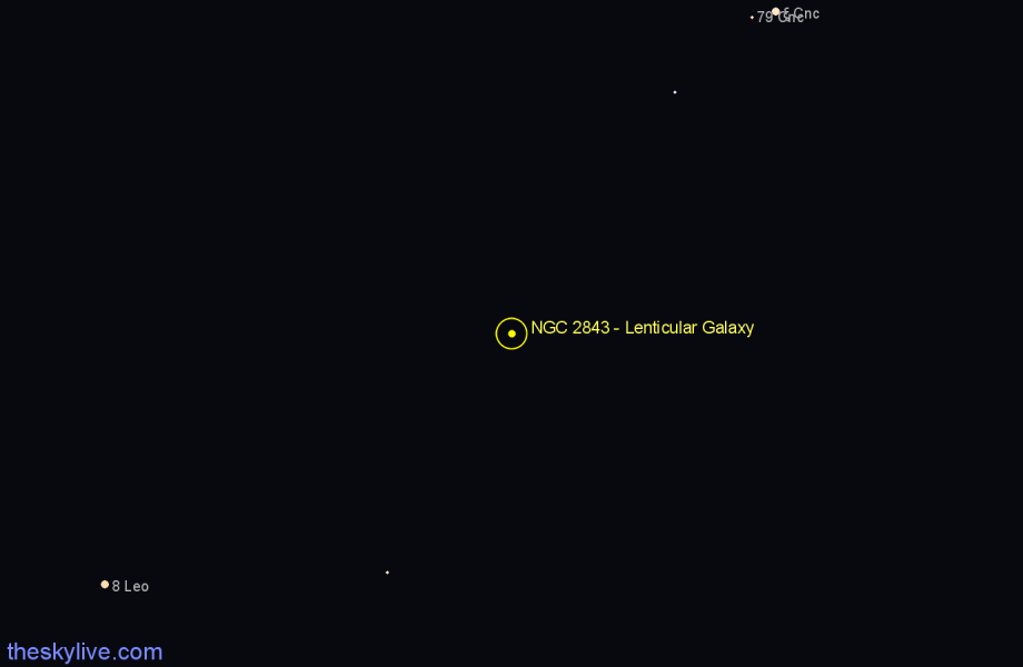 Finder chart NGC 2843 - Lenticular Galaxy in Cancer star