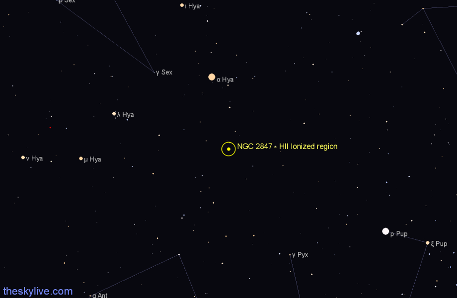 Finder chart NGC 2847 - HII Ionized region in Hydra star
