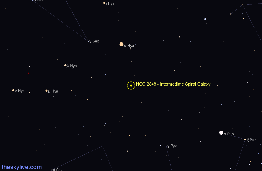 Finder chart NGC 2848 - Intermediate Spiral Galaxy in Hydra star