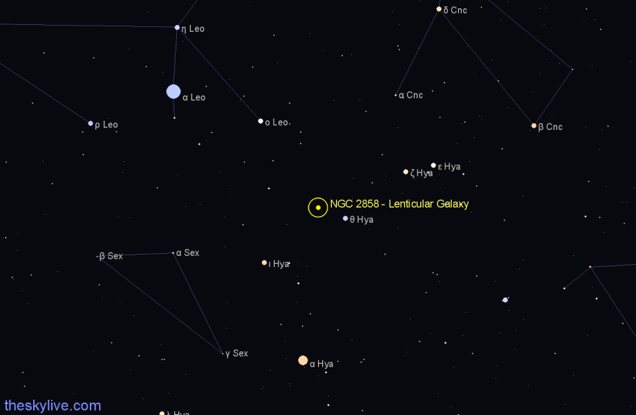 Finder chart NGC 2858 - Lenticular Galaxy in Hydra star