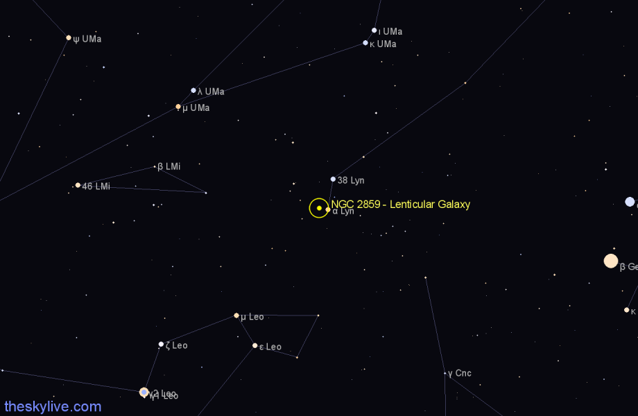 Finder chart NGC 2859 - Lenticular Galaxy in Leo Minor star
