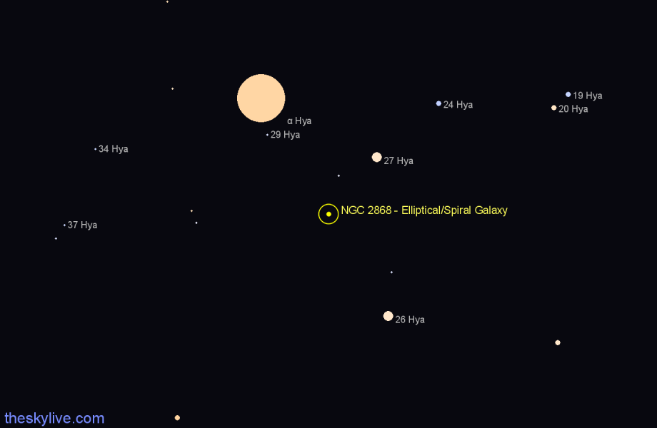 Finder chart NGC 2868 - Elliptical/Spiral Galaxy in Hydra star