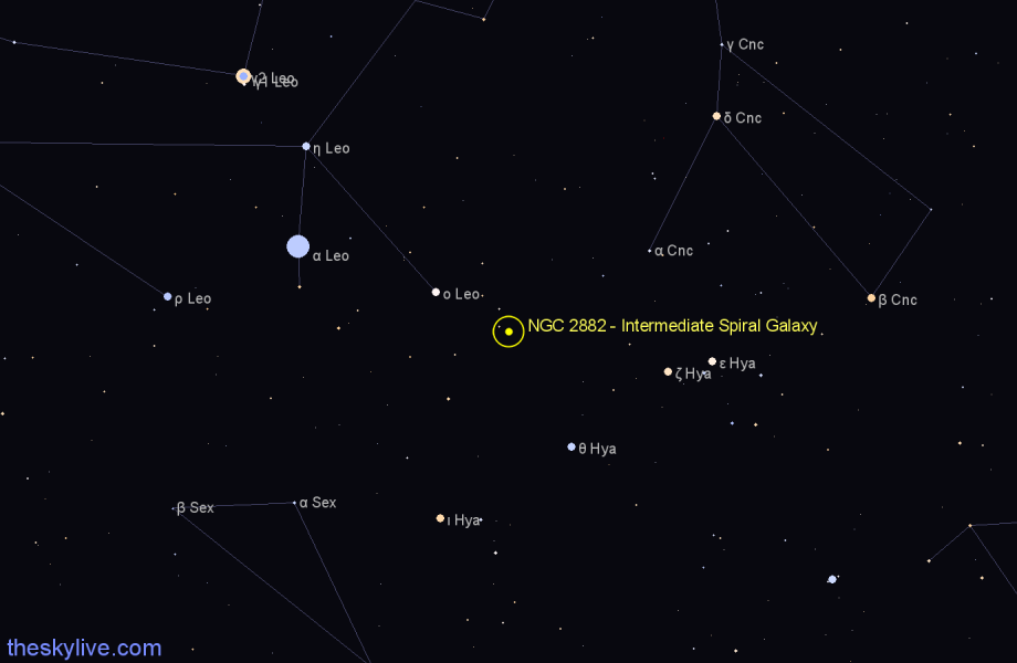 Finder chart NGC 2882 - Intermediate Spiral Galaxy in Leo star