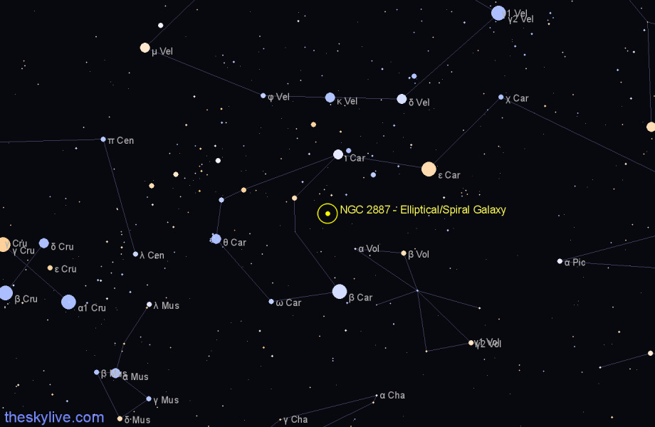 Finder chart NGC 2887 - Elliptical/Spiral Galaxy in Carina star