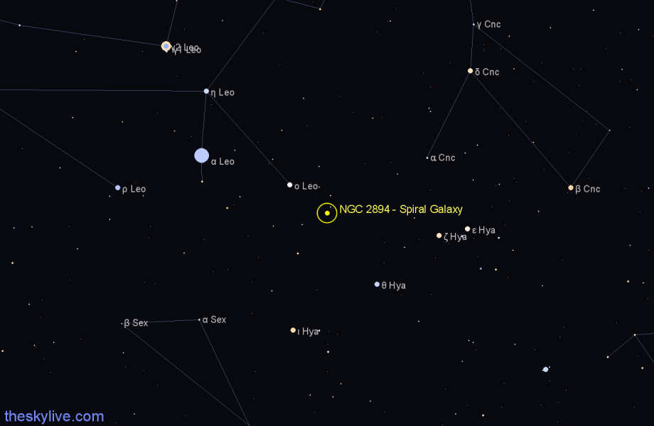 Finder chart NGC 2894 - Spiral Galaxy in Leo star