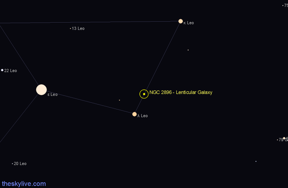 Finder chart NGC 2896 - Lenticular Galaxy in Leo star