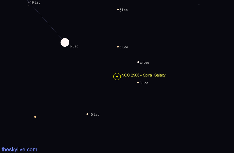 Finder chart NGC 2906 - Spiral Galaxy in Leo star