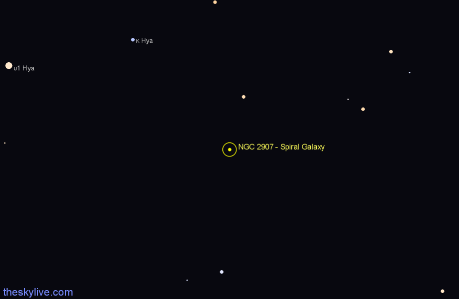 Finder chart NGC 2907 - Spiral Galaxy in Hydra star