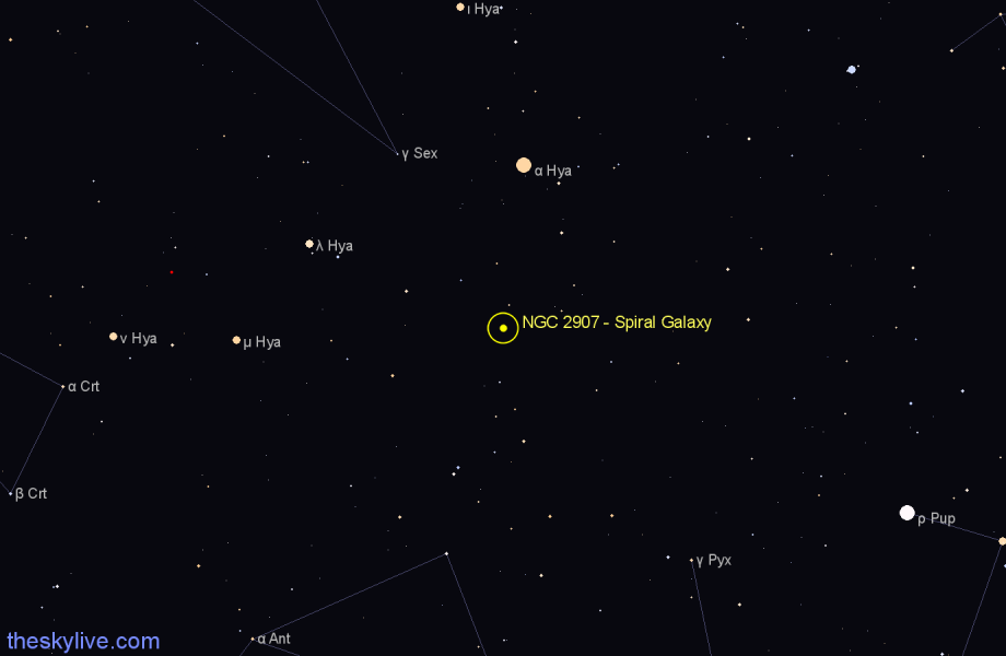 Finder chart NGC 2907 - Spiral Galaxy in Hydra star