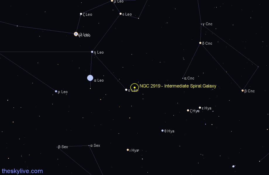 Finder chart NGC 2919 - Intermediate Spiral Galaxy in Leo star