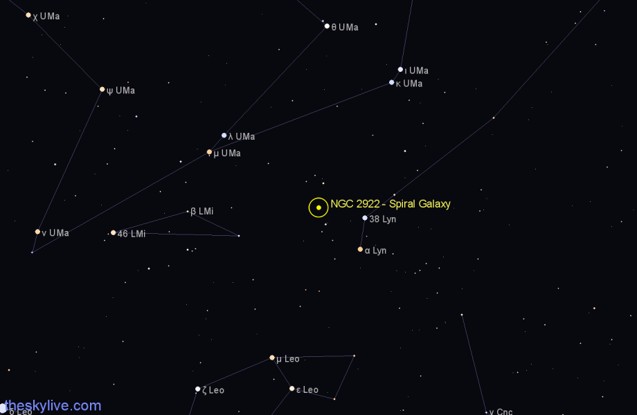 Finder chart NGC 2922 - Spiral Galaxy in Leo Minor star