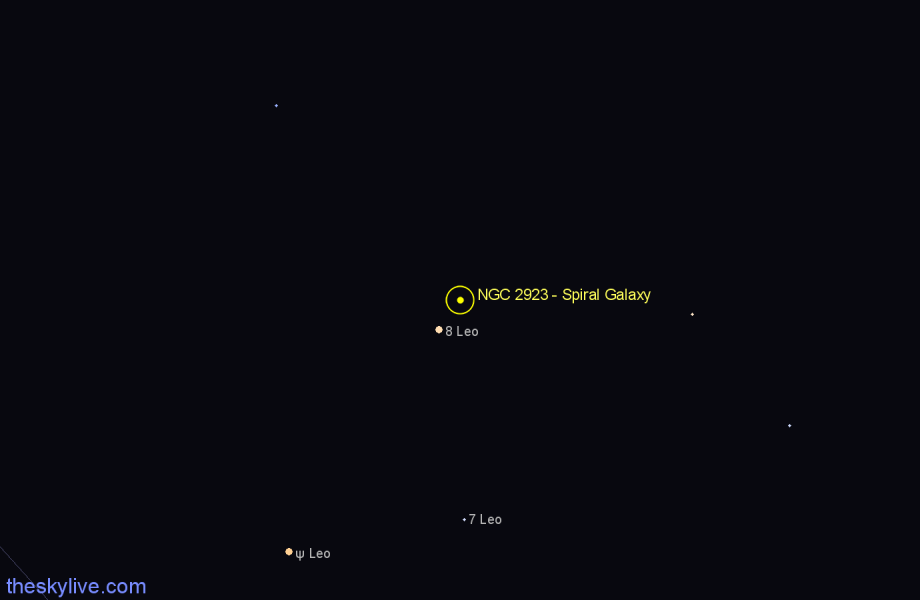 Finder chart NGC 2923 - Spiral Galaxy in Leo star