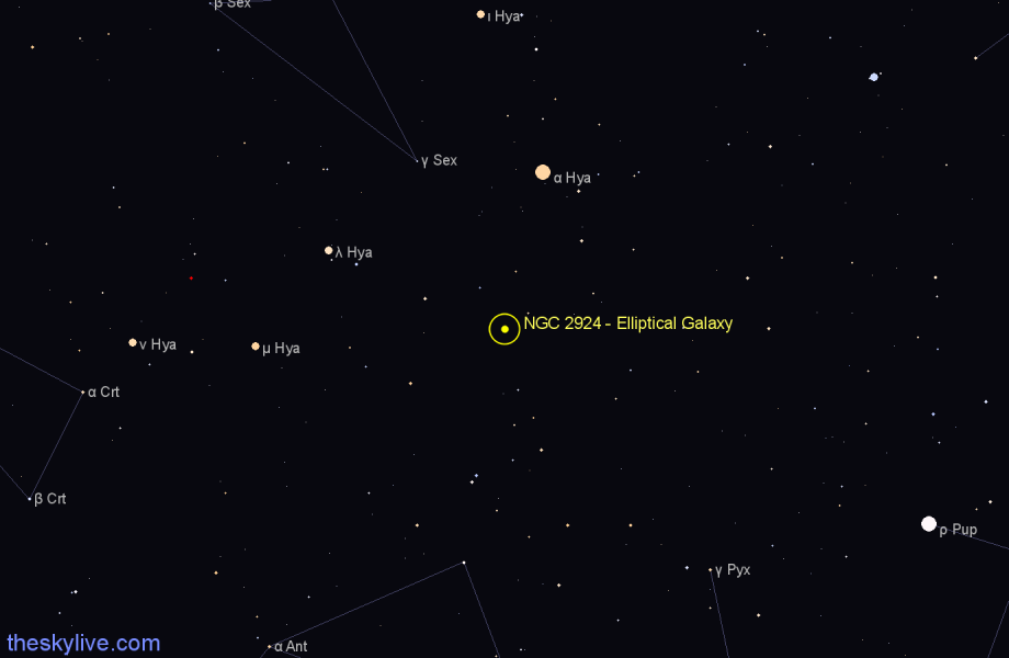 Finder chart NGC 2924 - Elliptical Galaxy in Hydra star