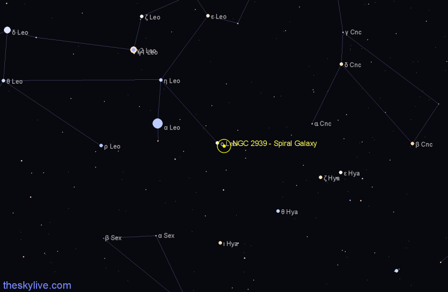 Finder chart NGC 2939 - Spiral Galaxy in Leo star