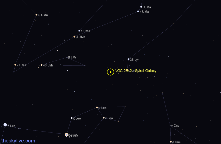 Finder chart NGC 2942 - Spiral Galaxy in Leo Minor star