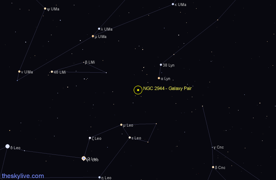Finder chart NGC 2944 - Galaxy Pair in Leo star