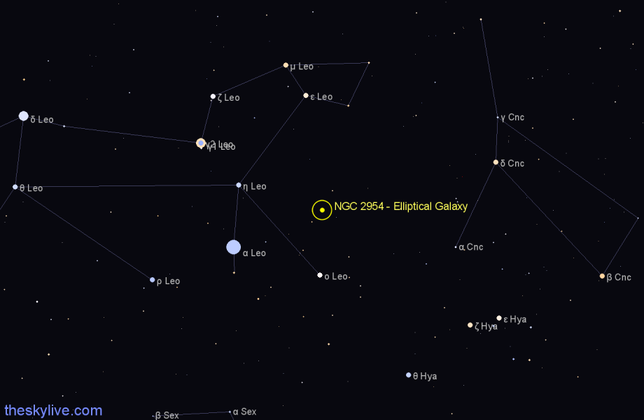 Finder chart NGC 2954 - Elliptical Galaxy in Leo star
