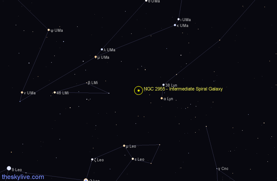 Finder chart NGC 2955 - Intermediate Spiral Galaxy in Leo Minor star