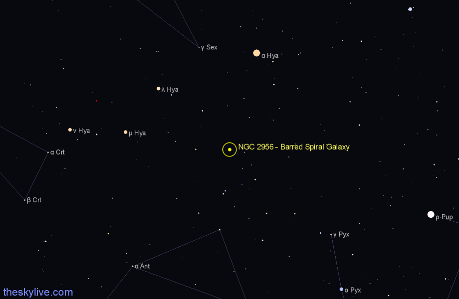 Finder chart NGC 2956 - Barred Spiral Galaxy in Hydra star