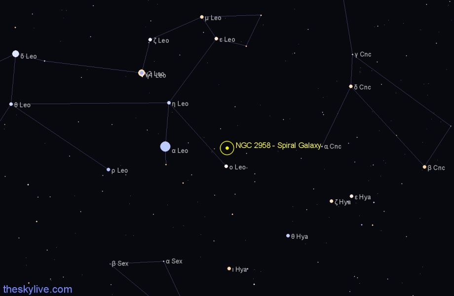 Finder chart NGC 2958 - Spiral Galaxy in Leo star
