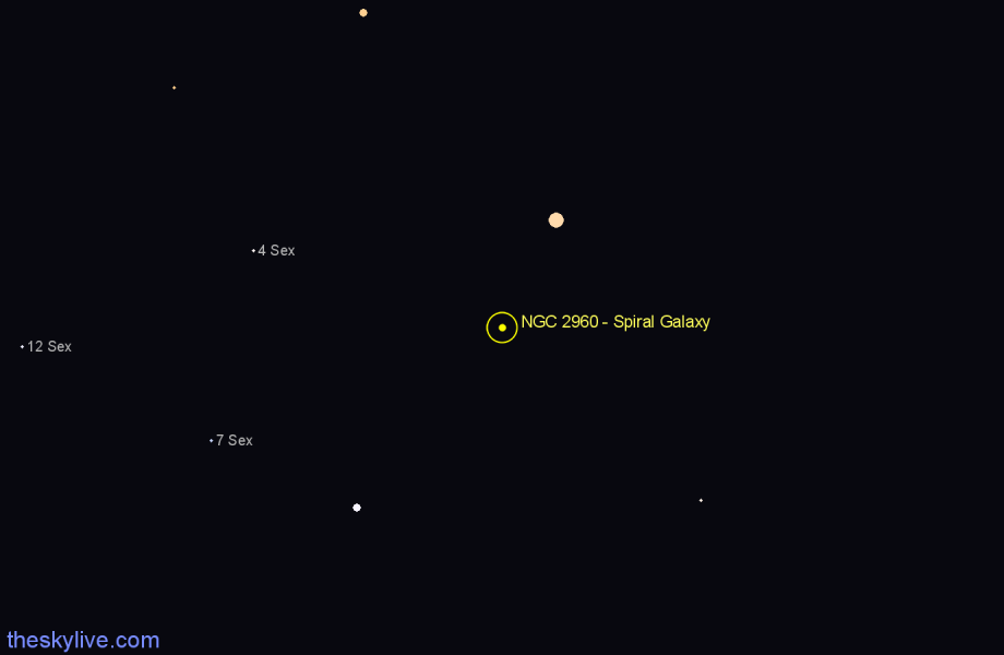 Finder chart NGC 2960 - Spiral Galaxy in Hydra star