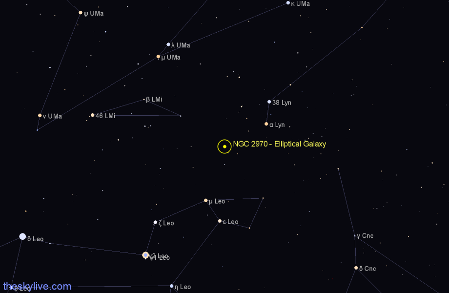 Finder chart NGC 2970 - Elliptical Galaxy in Leo star
