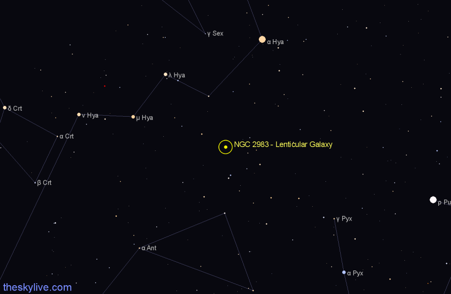 Finder chart NGC 2983 - Lenticular Galaxy in Hydra star