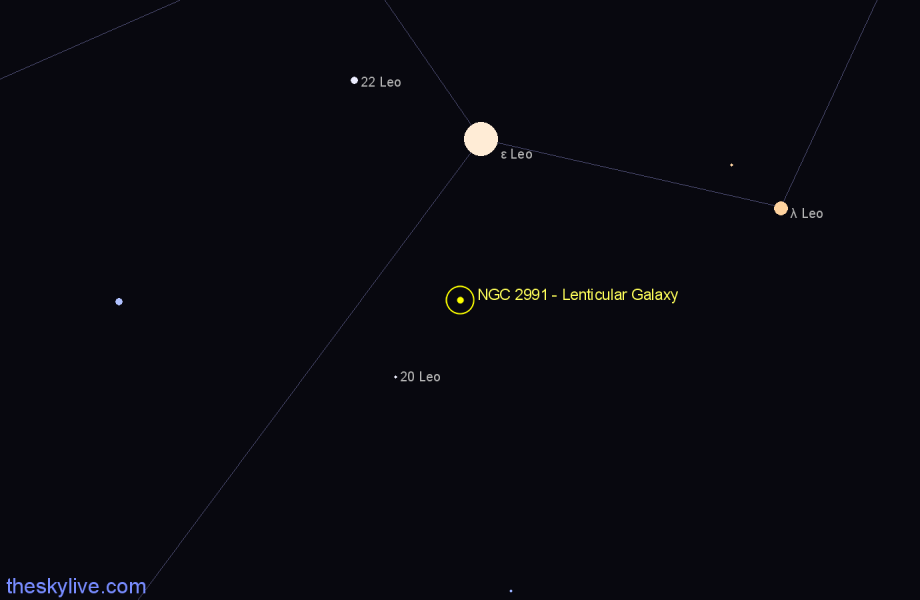 Finder chart NGC 2991 - Lenticular Galaxy in Leo star