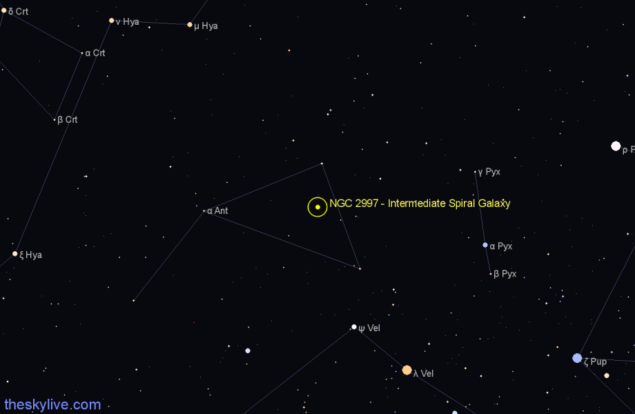 Finder chart NGC 2997 - Intermediate Spiral Galaxy in Antlia star