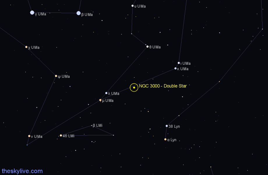 Finder chart NGC 3000 - Double Star in Ursa Major star