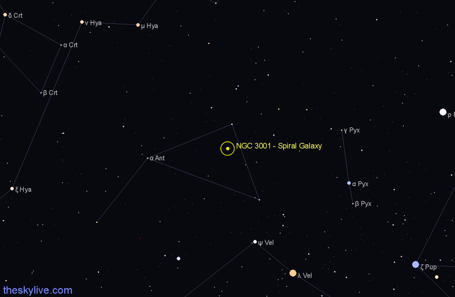Finder chart NGC 3001 - Spiral Galaxy in Antlia star