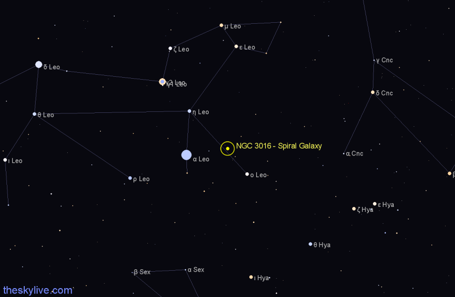 Finder chart NGC 3016 - Spiral Galaxy in Leo star