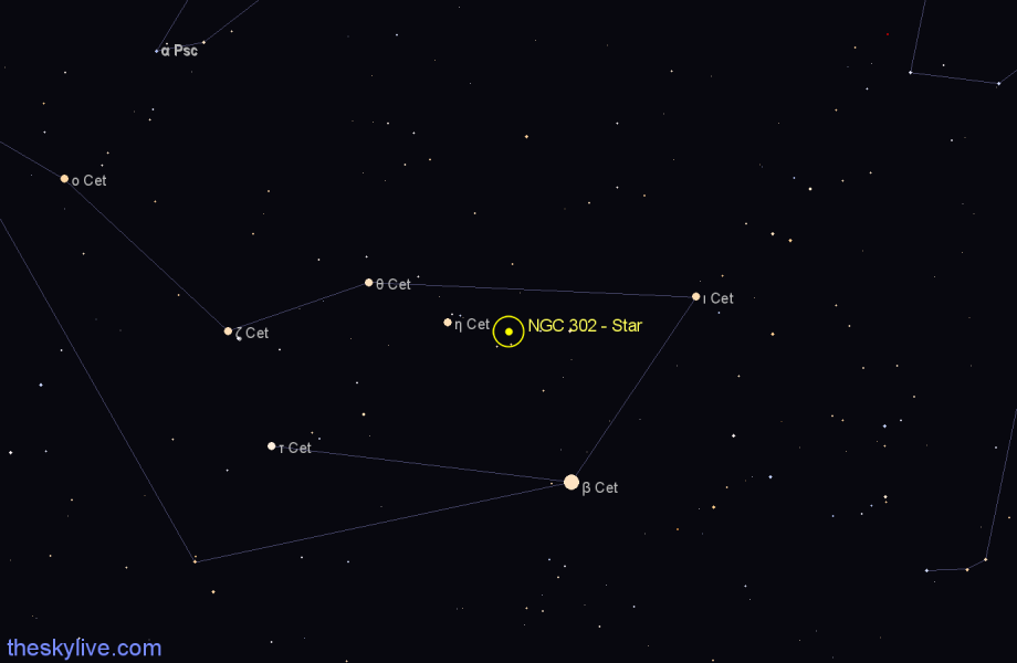 Finder chart NGC 302 - Star in Cetus star