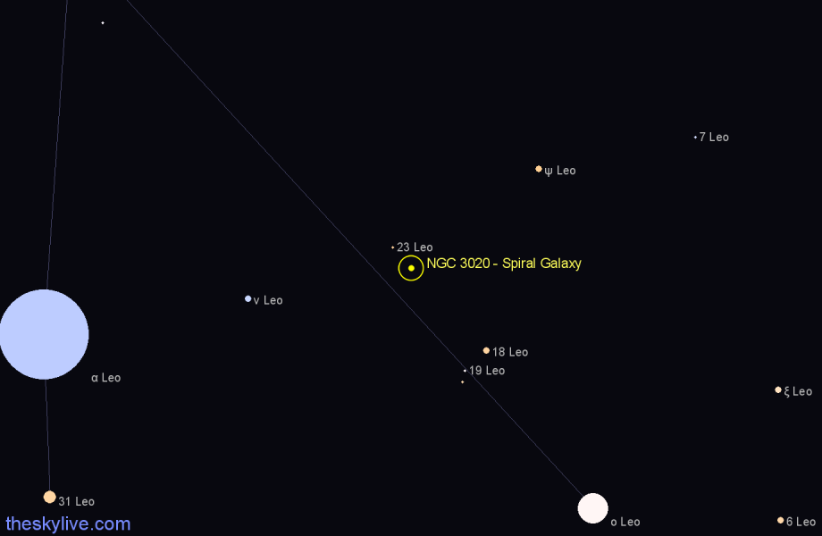 Finder chart NGC 3020 - Spiral Galaxy in Leo star