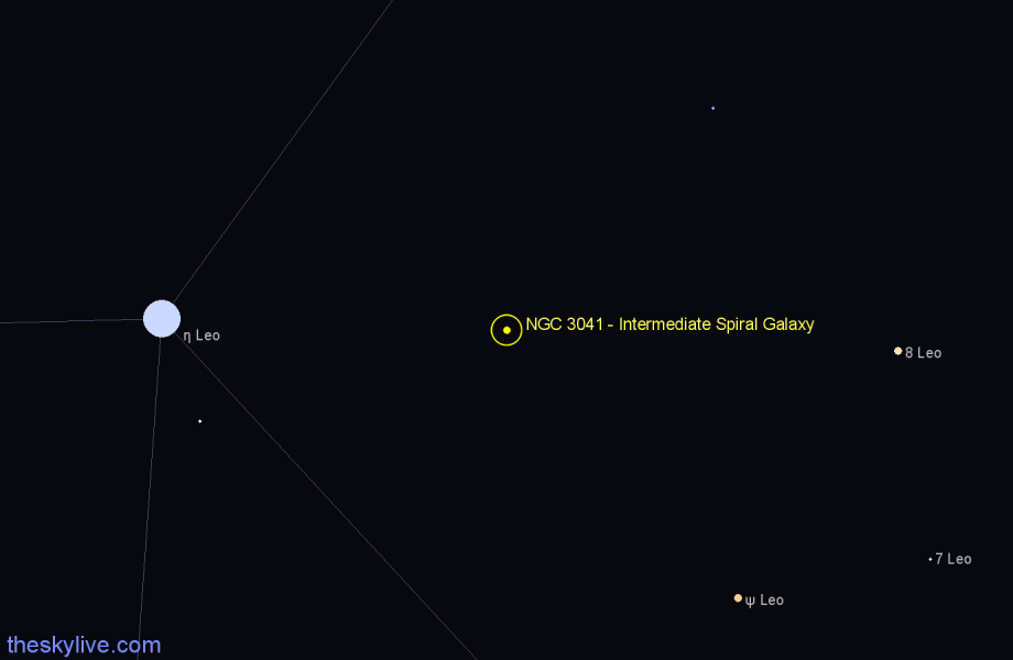 Finder chart NGC 3041 - Intermediate Spiral Galaxy in Leo star