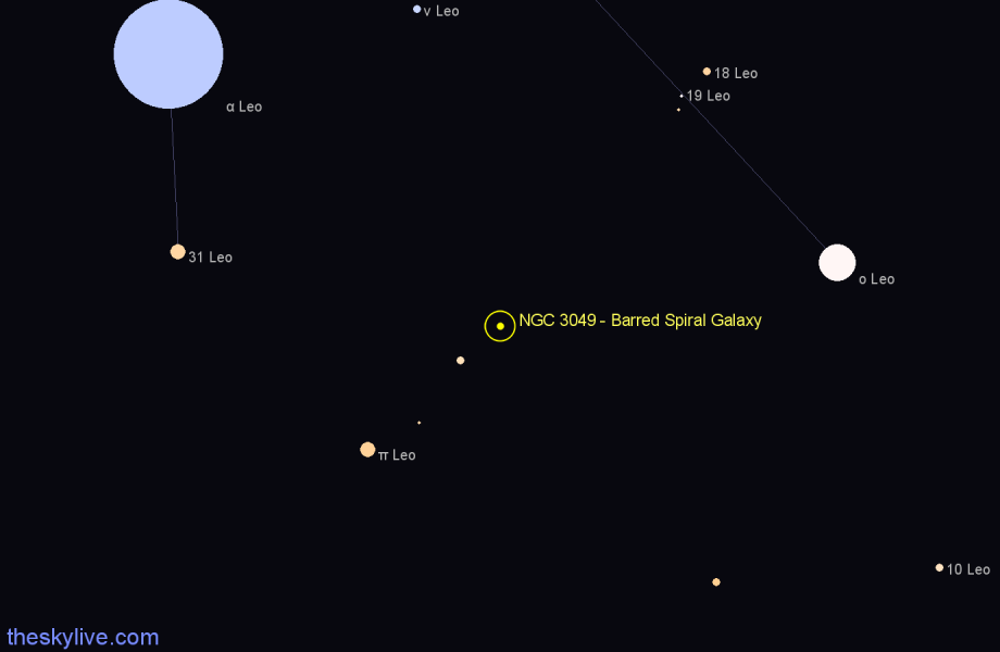 Finder chart NGC 3049 - Barred Spiral Galaxy in Leo star