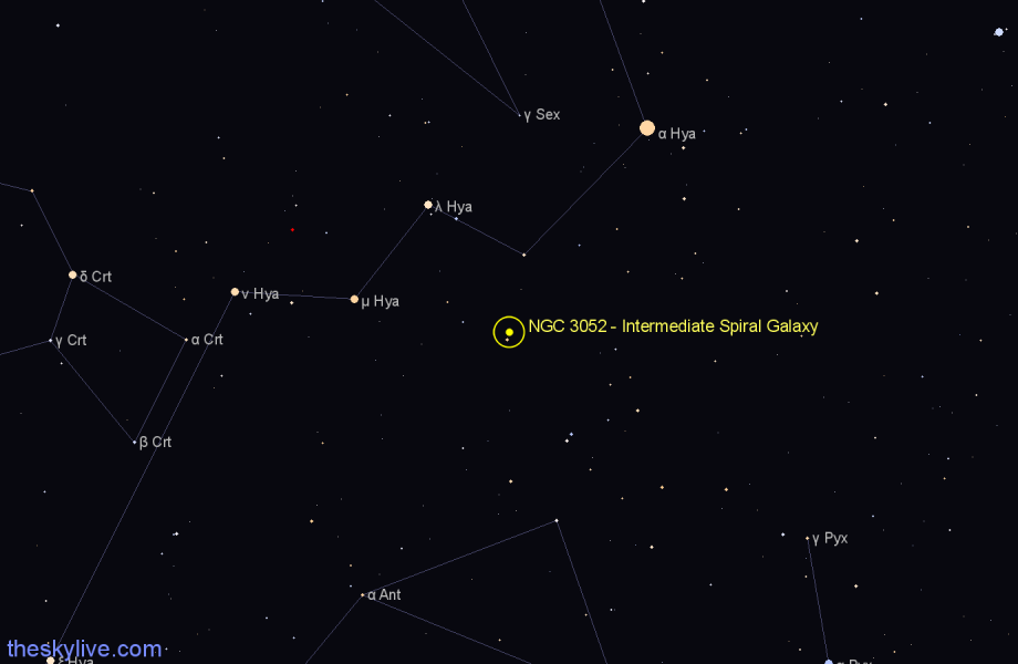 Finder chart NGC 3052 - Intermediate Spiral Galaxy in Hydra star