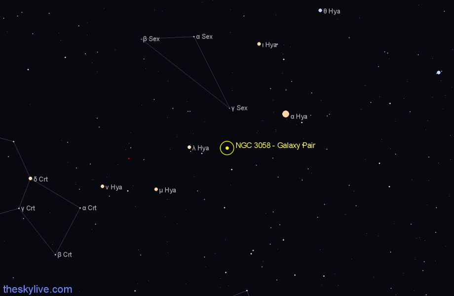 Finder chart NGC 3058 - Galaxy Pair in Hydra star