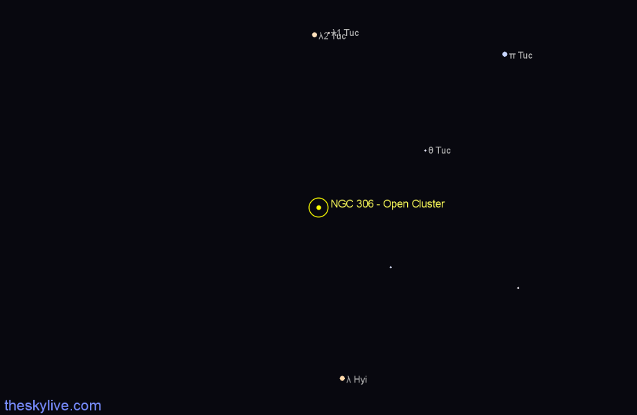 Finder chart NGC 306 - Open Cluster in Tucana star