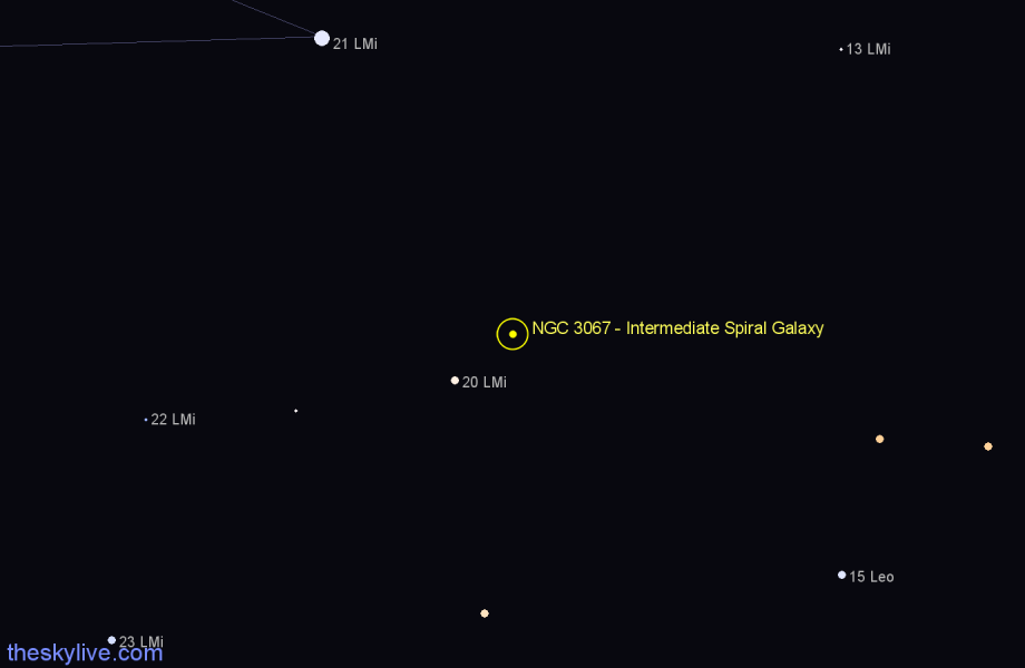 Finder chart NGC 3067 - Intermediate Spiral Galaxy in Leo star