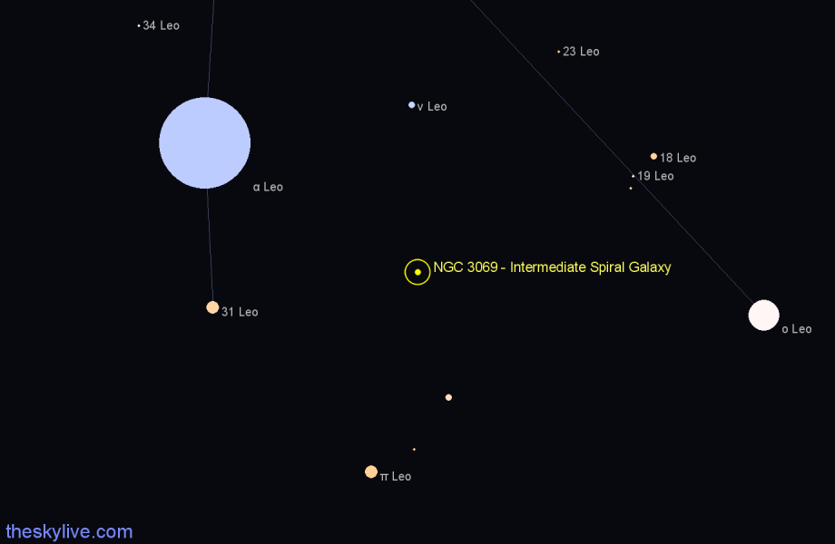 Finder chart NGC 3069 - Intermediate Spiral Galaxy in Leo star